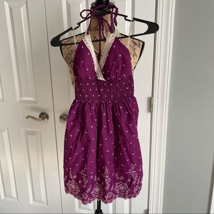 Purple sun dress with embroidery details